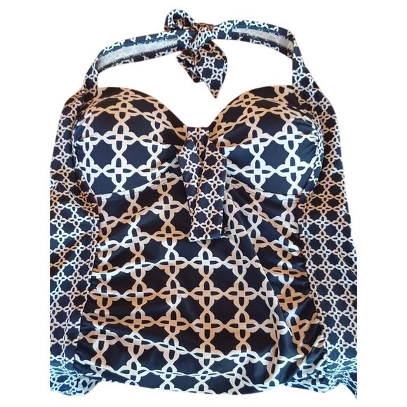 Merona Other - Merona Tankini Halter Swim Top Blue White Women's Medium Geometric Design